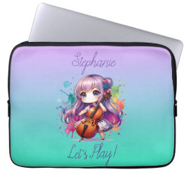 Niedlich Anime Girl Playing Cello Player Personali Laptopschutzhülle