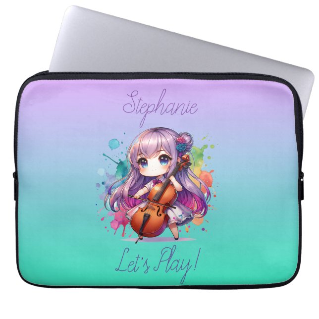 Niedlich Anime Girl Playing Cello Player Personali Laptopschutzhülle (Vorderseite)