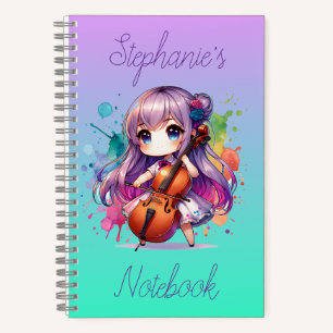 Niedlich Anime Girl Playing Cello Player Personali Notizbuch