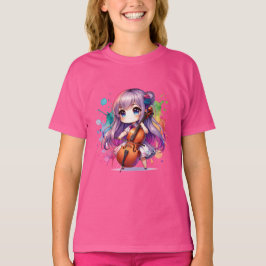 Niedlich Anime Girl Playing Cello Player T-Shirt