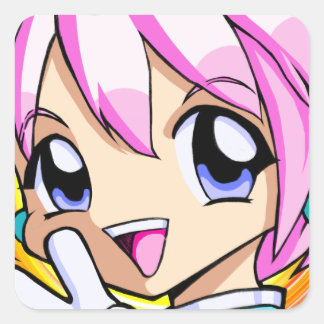 Niedlich Anime Girl Quadratischer Aufkleber