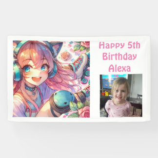 Niedlich Anime Girl Roller Skaten Geburtstagsparty Banner