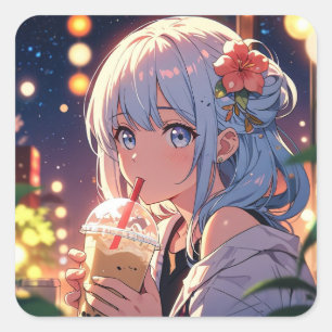 Niedlich Anime Girl Sticker - Boba Tea Lover