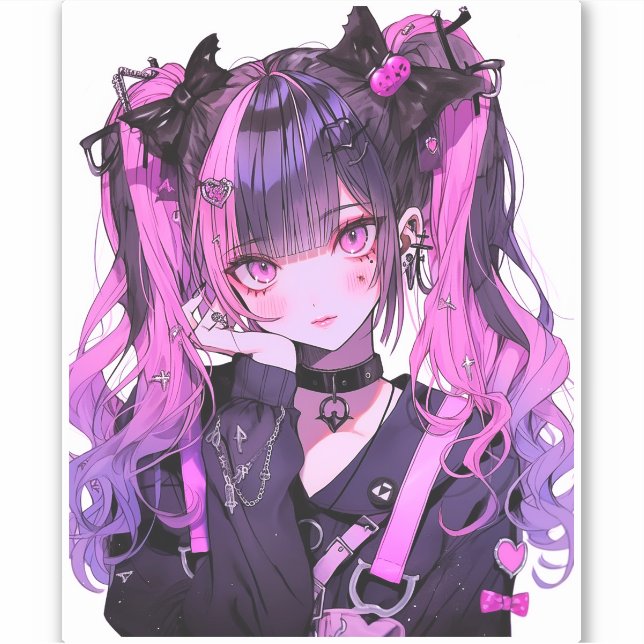 Niedlich Anime Goth Girl Aufkleber (Vorderseite)