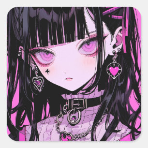 Niedlich Anime Goth Girl Quadratischer Aufkleber