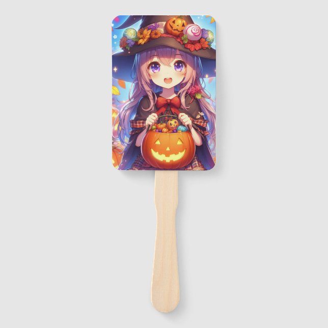 Niedlich Anime Halloween Hexe Fächer (Vorderseite)