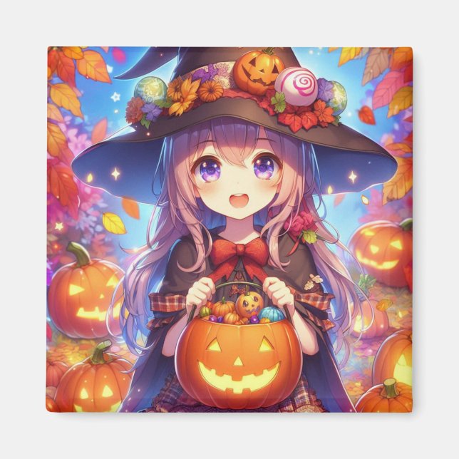 Niedlich Anime Halloween Hexe Magnet (Vorne)