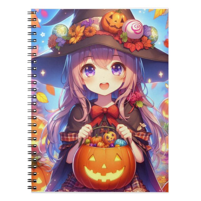 Niedlich Anime Halloween Hexe Notizblock (Vorderseite)