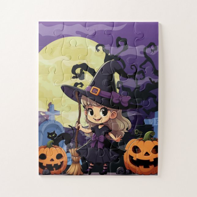 Niedlich Anime Halloween Hexe Puzzle (Vertikal)