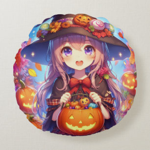 Niedlich Anime Halloween Hexe Rundes Kissen