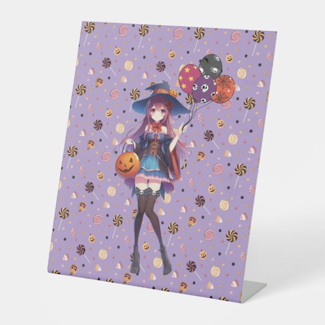 Niedlich Anime Halloween Hexe Sockelschild (Vorderseite)