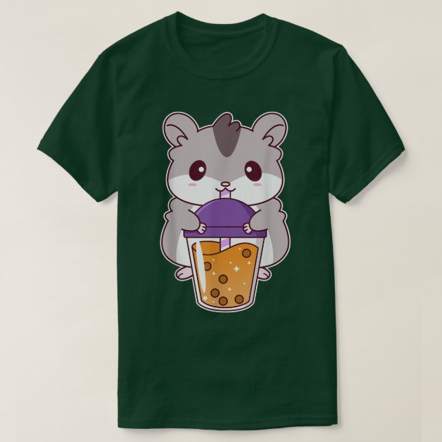 Niedlich Anime Hamster Drink Boba Tea Kawaii T-Shirt (Design vorne)