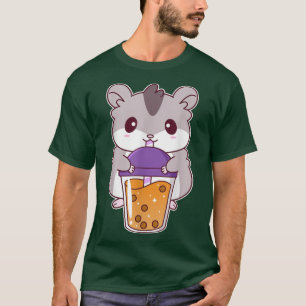 Niedlich Anime Hamster Drink Boba Tea Kawaii T-Shirt