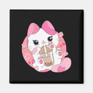 Niedlich Anime Kawaii Cat Boba Bubble Teatro Socia Magnet