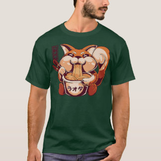 Niedlich Anime Kawaii Fox Eating Ramen Noodles Pre T-Shirt