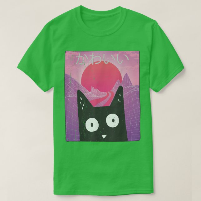Niedlich Anime Retro Kitten Neko Synthwave Japan 8 T-Shirt (Design vorne)