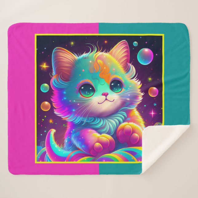 Niedlich animiert Kitten Sherpa Blanket Sherpadecke (Vorderseite (Horizontal))