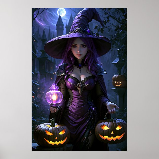 Niedlich animierte Halloween-Hexe Poster (Vorne)