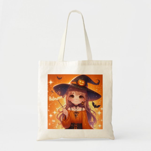 Niedlich animierte Halloween-Hexe Tragetasche (Vorne)