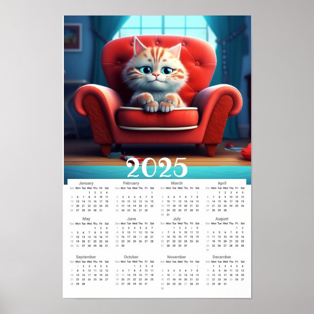 Niedlich animierte Katze 2025 - Kalender Poster (Vorne)