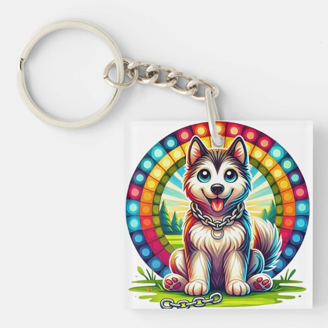 Niedlich animierte Welpe mit Collar Schlüsselanhänger (Vorderseite)