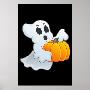 Niedlich animierter Geist mit Pumpkin Poster