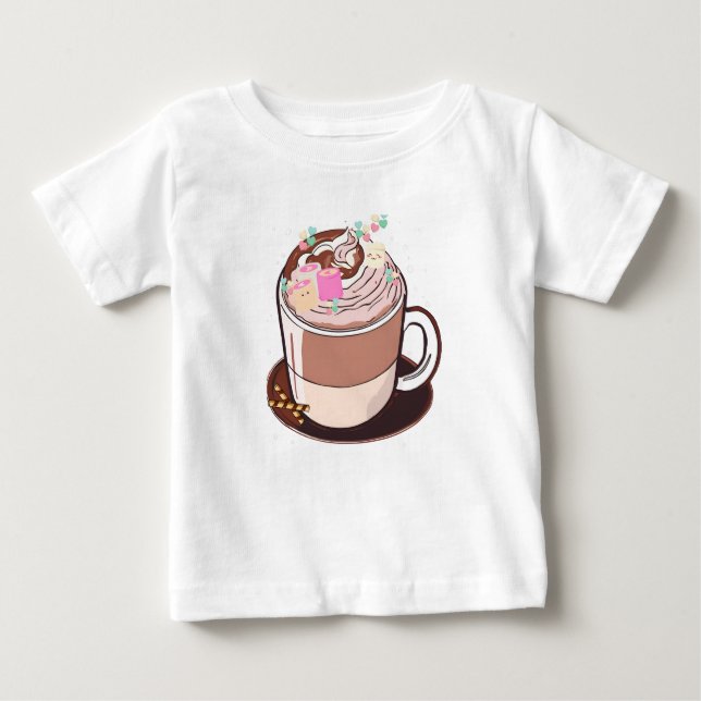 Niedlich animierter Hot Chocolate Marshmallows Car Baby T-shirt (Vorderseite)
