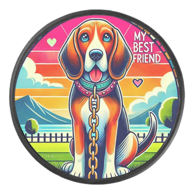 Niedlich animierter Hund Eishockey Puck (Vorderseite)