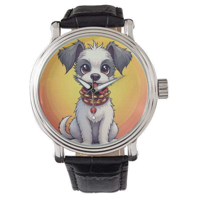 Niedlich animierter Hund mit Collar Armbanduhr (Vorderseite)