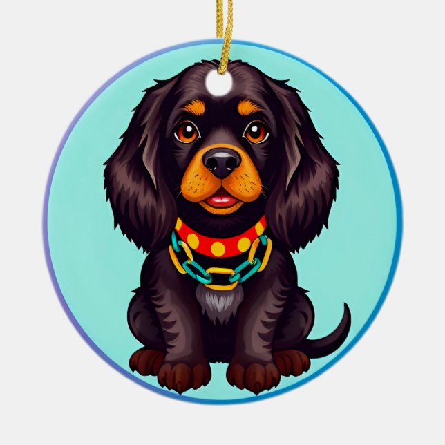Niedlich animierter Hund mit Collar Keramik Ornament (Vorne)