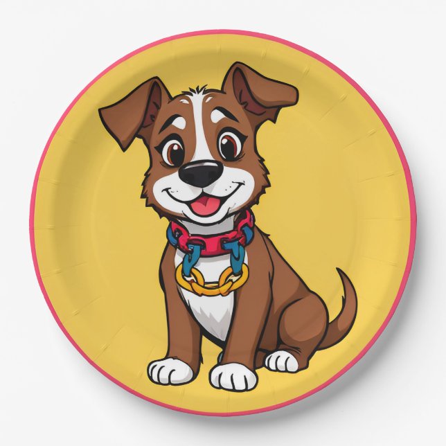 Niedlich animierter Hund mit Collar Pappteller (Vorderseite)
