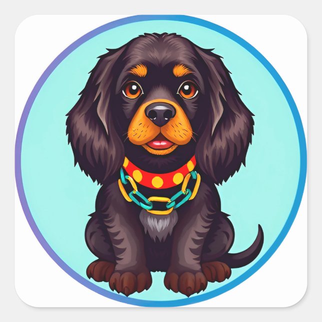 Niedlich animierter Hund mit Collar Quadratischer Aufkleber (Vorderseite)