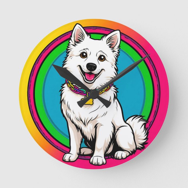 Niedlich animierter Hund mit Collar Runde Wanduhr (Vorderseite)
