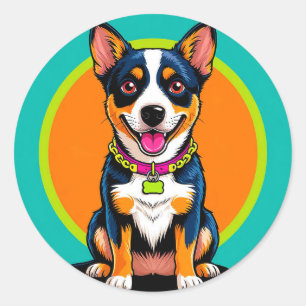 Niedlich animierter Hund mit Collar Runder Aufkleber
