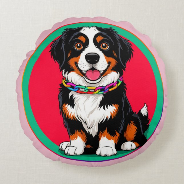 Niedlich animierter Hund mit Collar Rundes Kissen (Vorderseite)