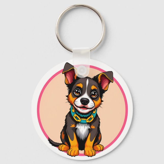 Niedlich animierter Hund mit Collar Schlüsselanhänger (Vorderseite)