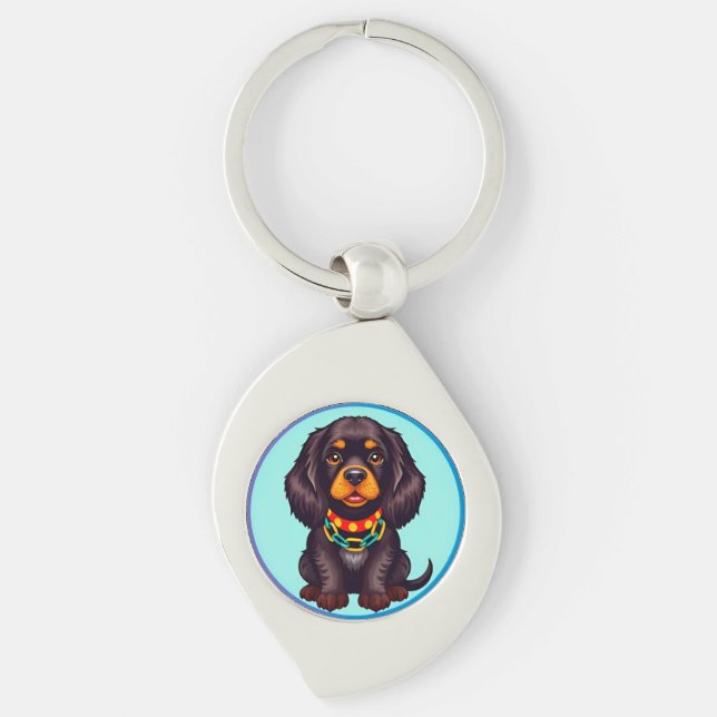 Niedlich animierter Hund mit Collar Schlüsselanhänger (Vorderseite)