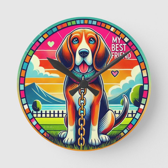 Niedlich animierter Hund Runde Wanduhr (Vorderseite)