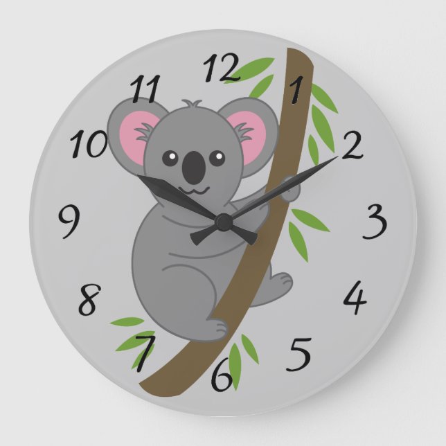 Niedlich animierter Koala-Bär Große Wanduhr (Vorderseite)