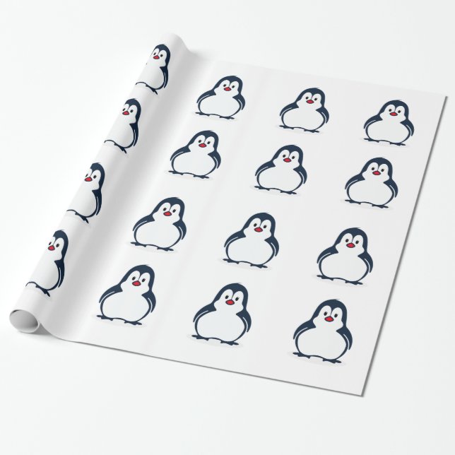 Niedlich animierter Pinguin Geschenkpapier (Ungerollt)