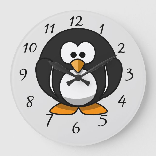 Niedlich animierter Pinguin Große Wanduhr (Vorderseite)