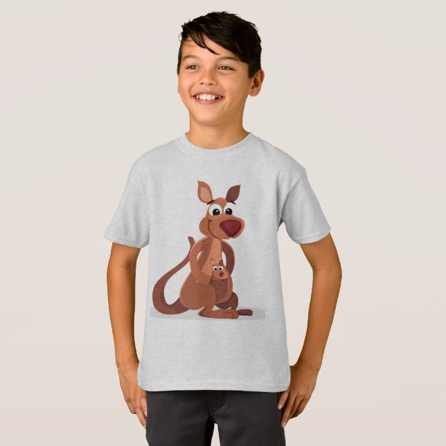 Niedlich animiertes Kangaroo mit Baby-T - Shirt (Vorne ganz)
