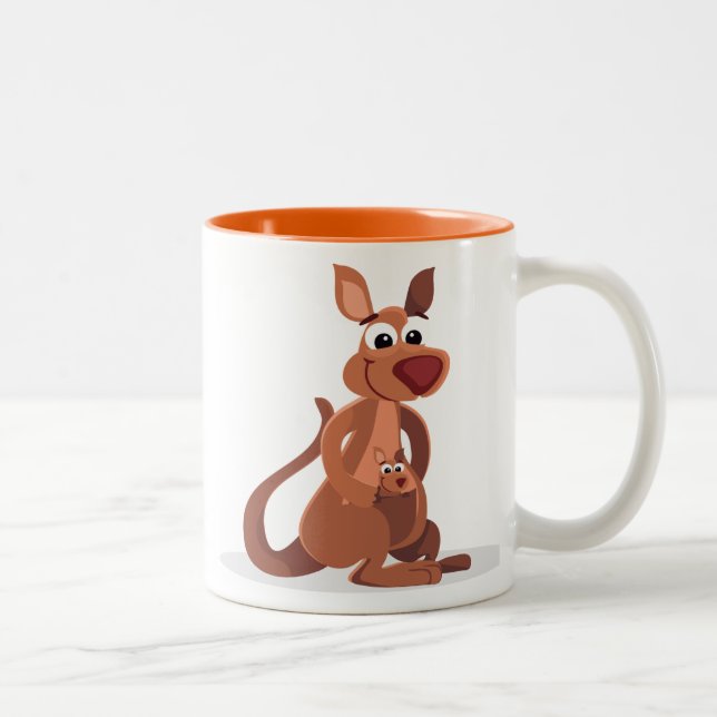 Niedlich animiertes Kangaroo mit Baby Zweifarbige Tasse (Rechts)