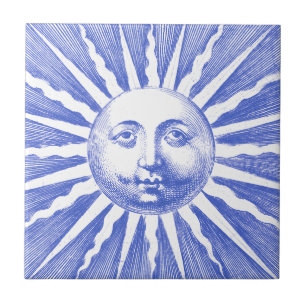 Niedlich antikes Vintages blaues Sonnenbild Fliese