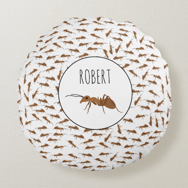 Niedlich Ants Pattern Individuelle Name Kinder Rundes Kissen (Vorderseite)