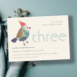 Niedlich Aqua Blue Birdie Jegliche 3. Geburtstagsf Dankeskarte