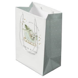 Niedlich Aqua Blue Gold Winter Schlitten Baby Dusc Mittlere Geschenktüte
