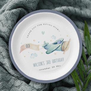Niedlich Aqua Green Blue Kids Flugzeug Wolken Gebu Pappteller