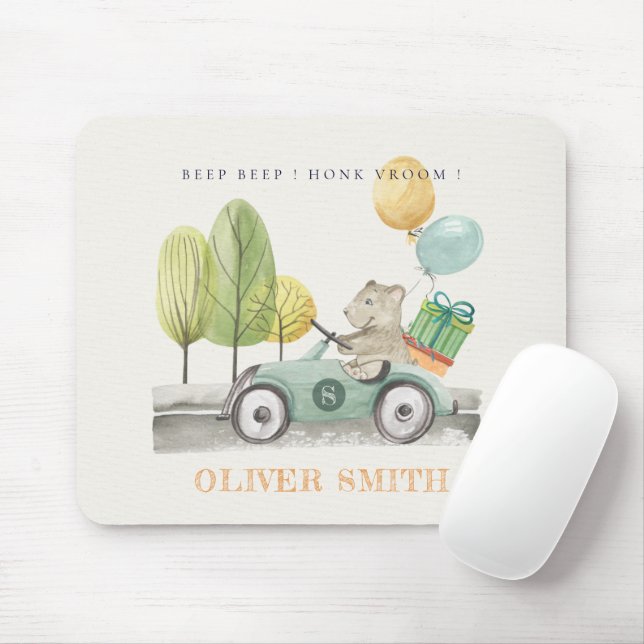 Niedlich Aqua Green Teddy Balloon Party Car Mousepad (Mit Mouse)