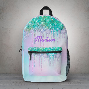 Niedlich Aqua Turquoise Unicorn Glitzer Tropfen Mo Bedruckter Rucksack